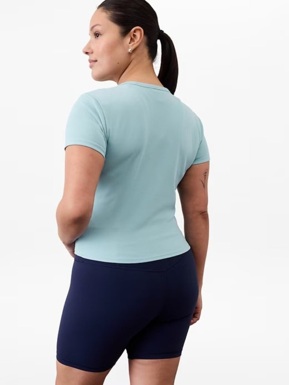 New Athleta M Signature Rib Crop Tee Waterloo Blue Medium - Picture 2 of 6